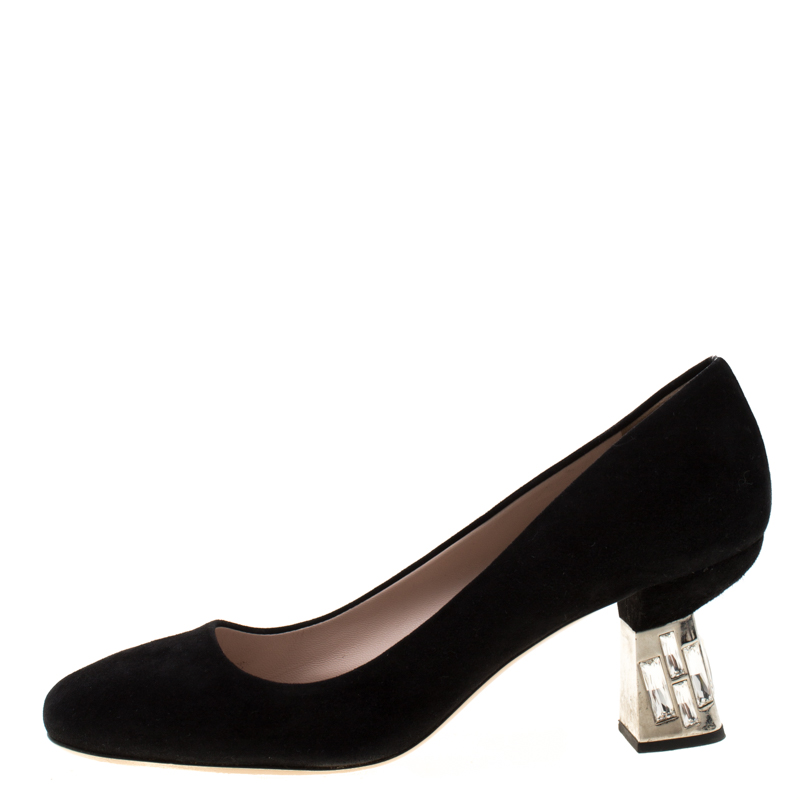 

Miu Miu Black Suede Embellished Heel Pumps Size