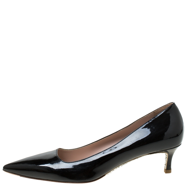 

Miu Miu Black Patent Leather Pointed Toe Kitten Heel Pumps Size