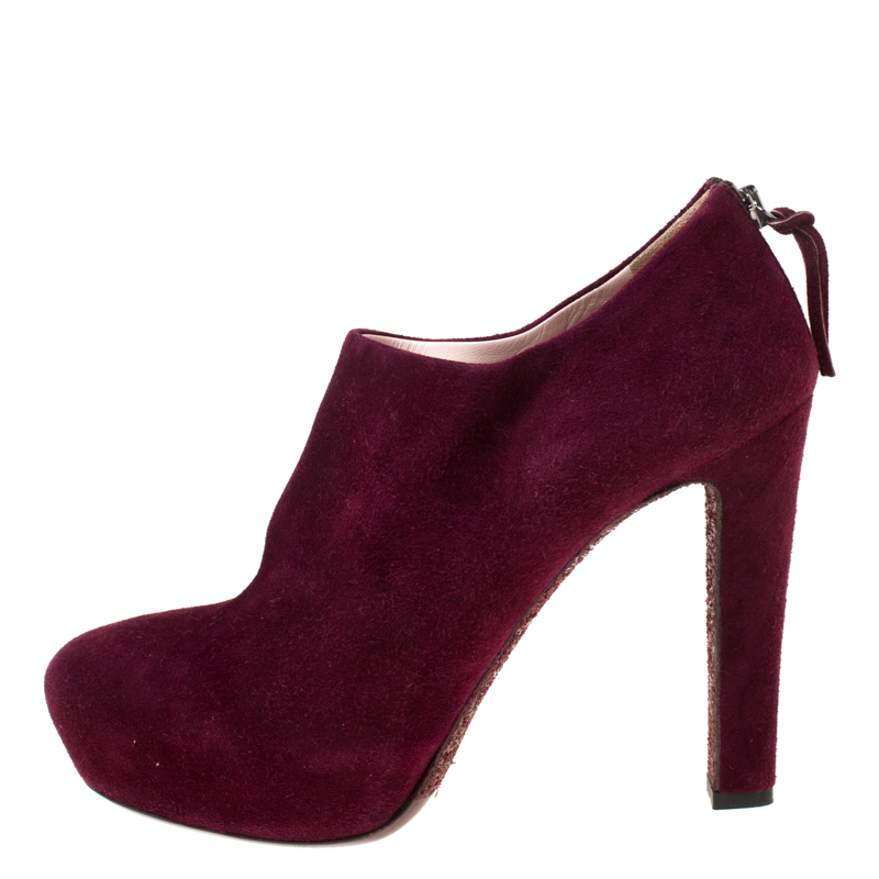 

Miu Miu Wine Suede Block Heel Platform Booties Size, Purple