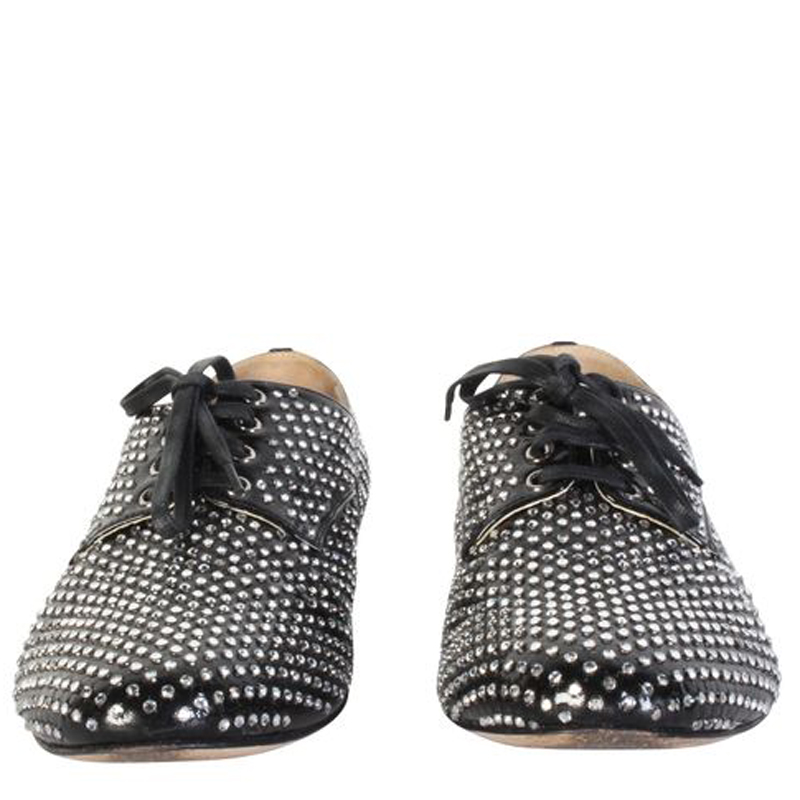 

Miu Miu Black Glitters Canvas Derby Shoes Size