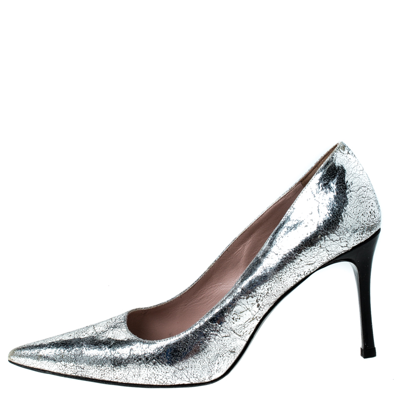 

Miu Miu Silver Metallic Leather Specchio Pointed Toe Pumps Size