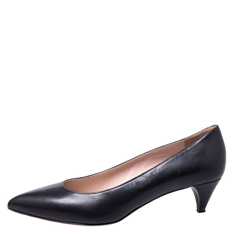 

Miu Miu Black Leather Kitten Heel Pumps Size