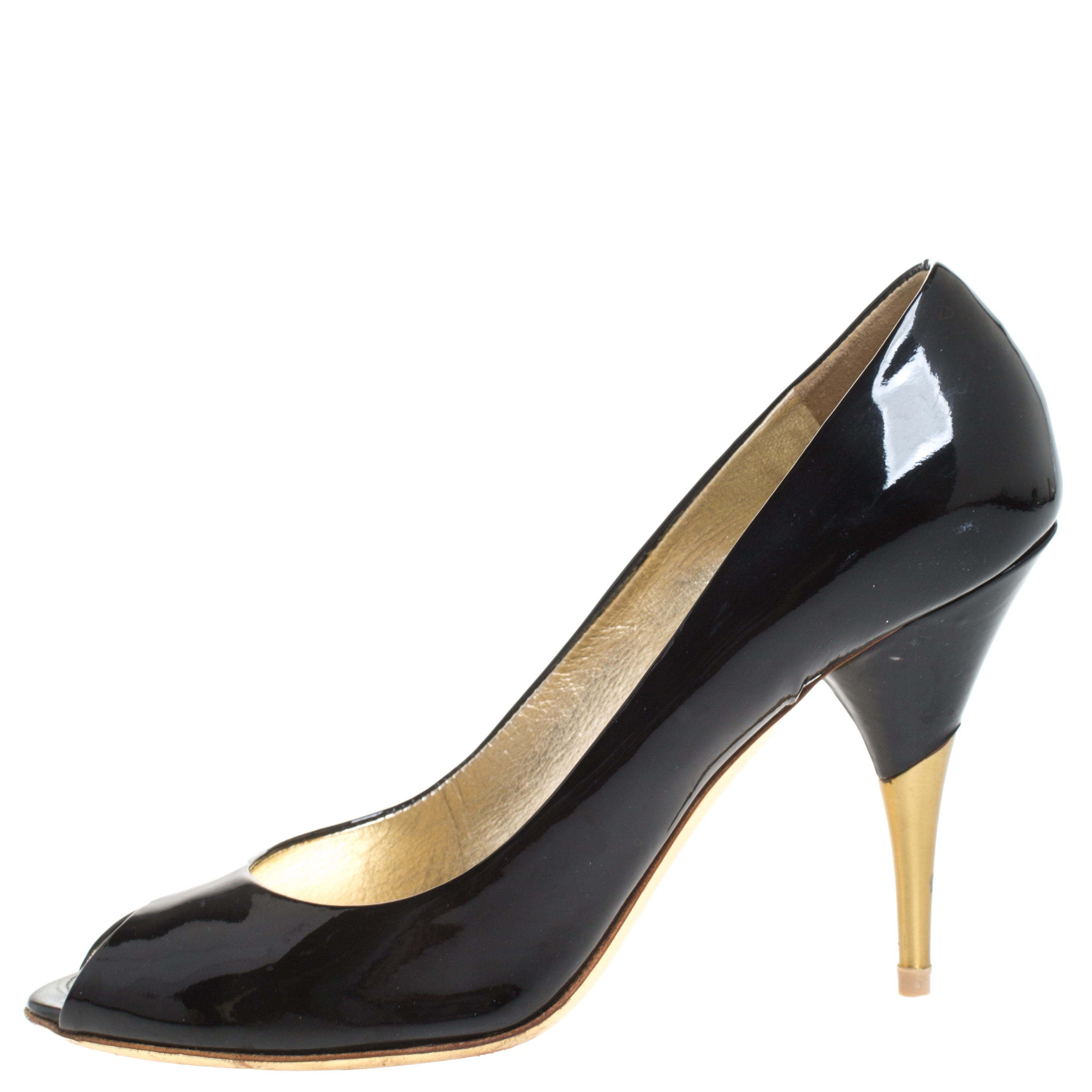 

Miu Miu Black Patent Leather Peep Toe Pumps Size