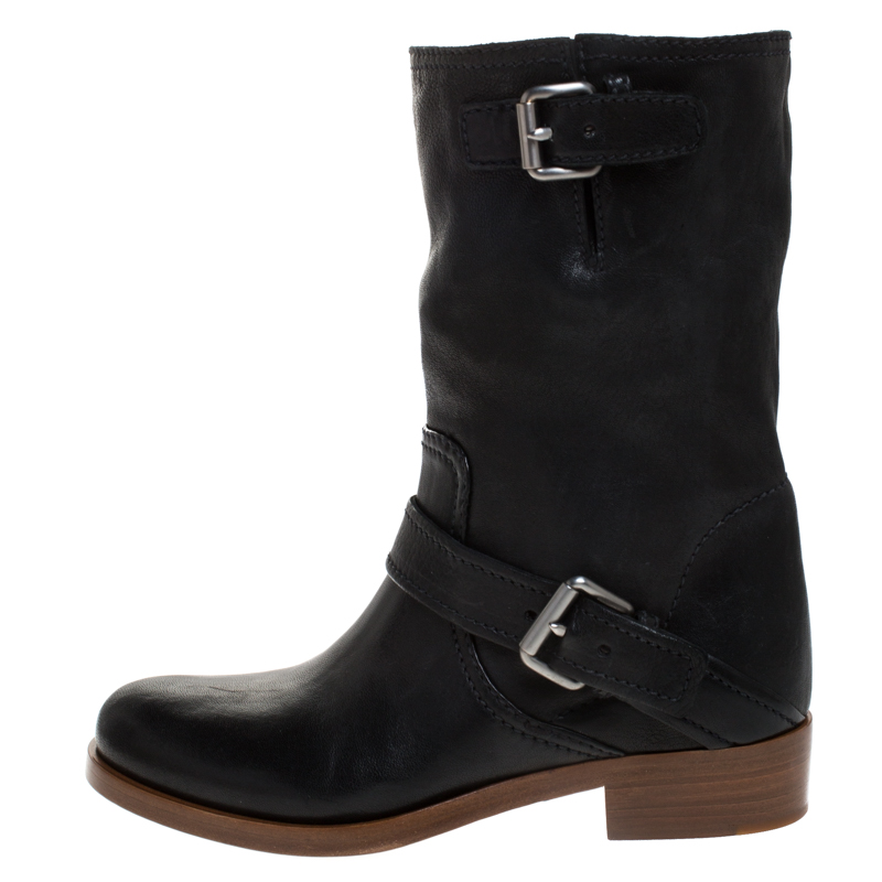 

Miu Miu Black Leather Buckle Ankle Boots Size