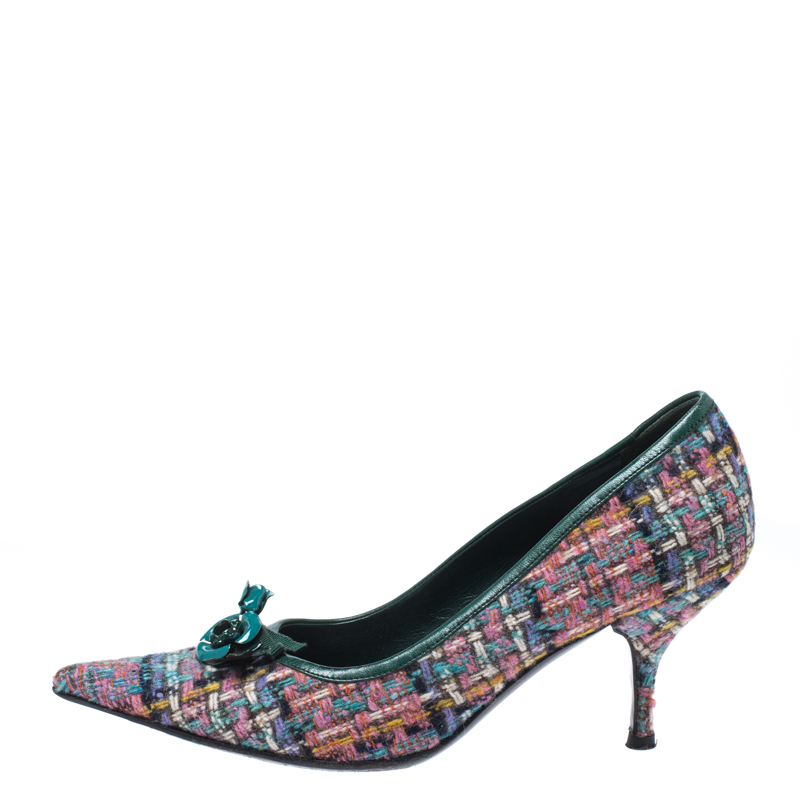 

Miu Miu Multicolor Floral Embellished Tweed Pointed Toe Pumps Size