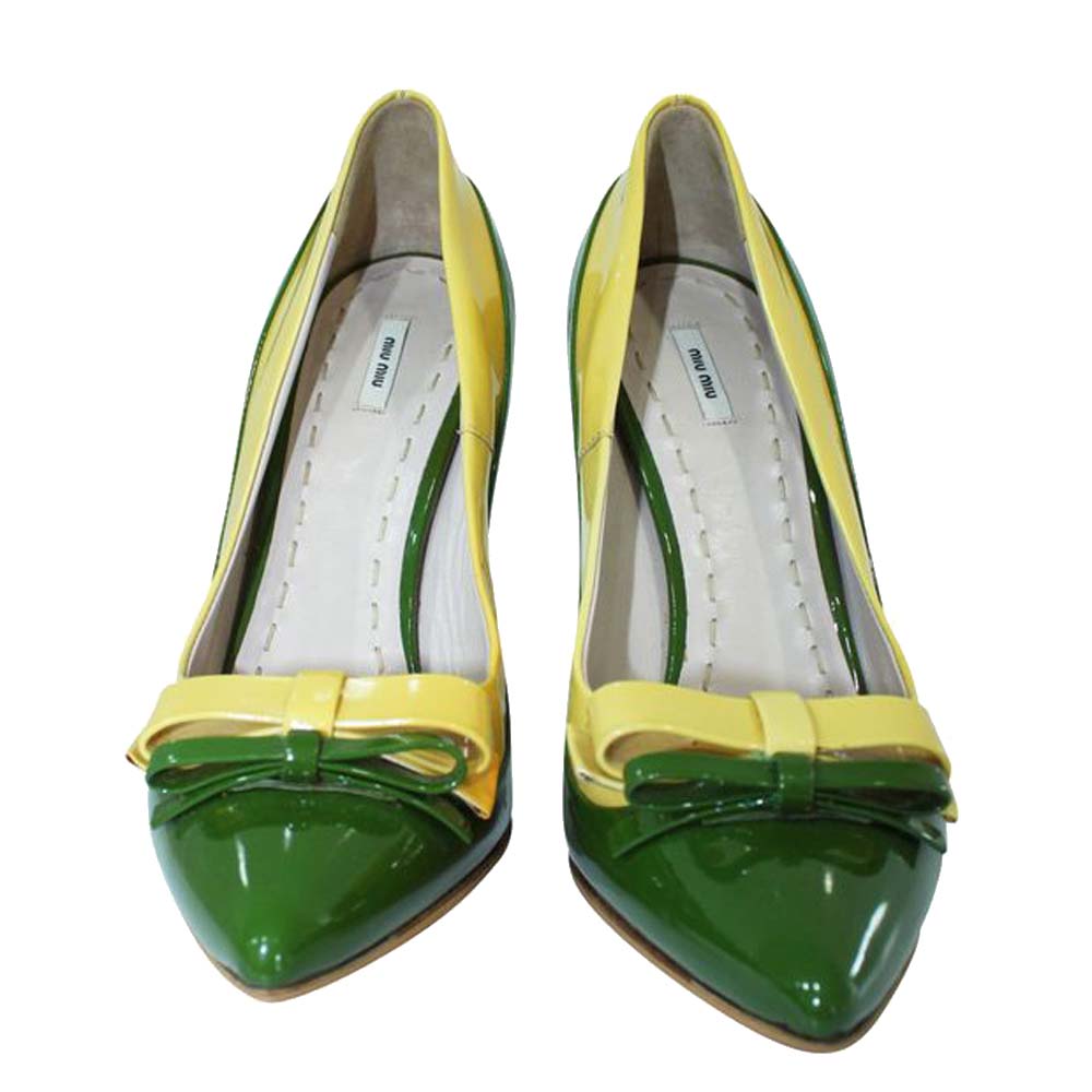 

Miu Miu Green and Yellow Patent leather Pumps Size