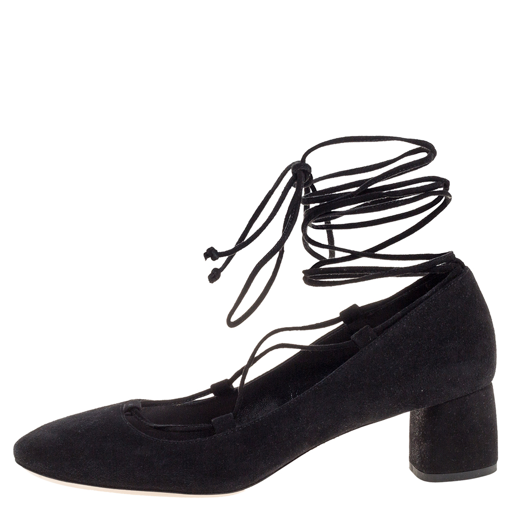 

Miu Miu Black Suede Lace Up Block Heel Pumps Size