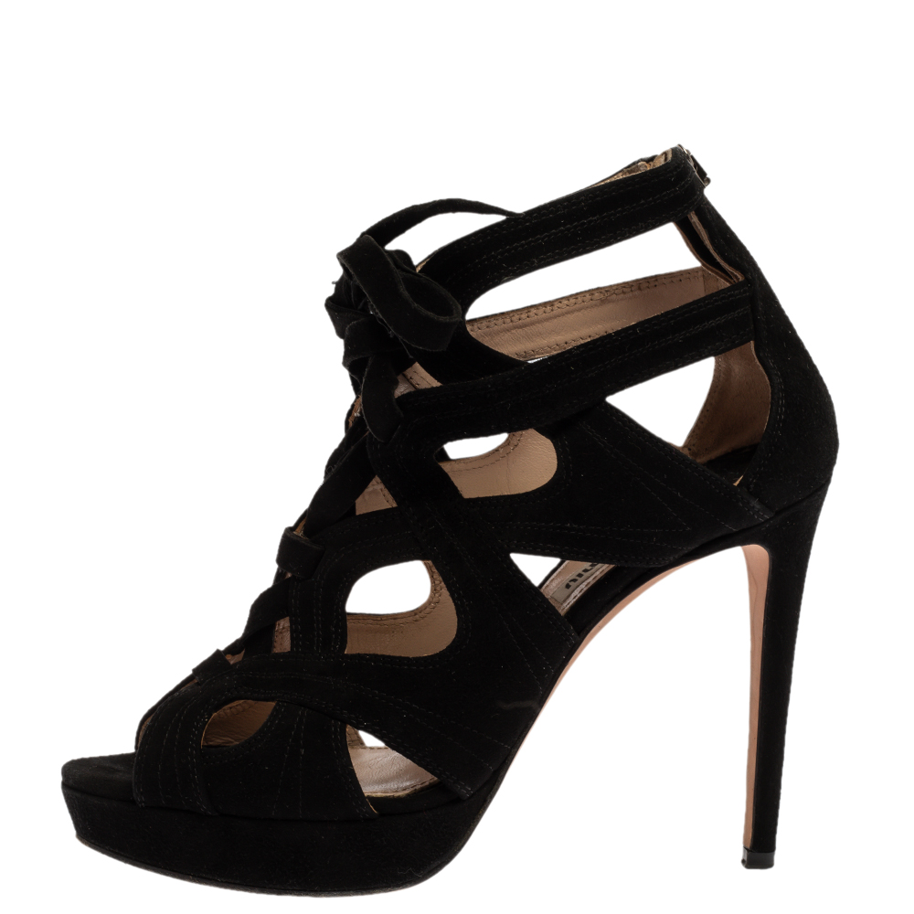 

Miu Miu Black Suede Leather Strappy Platform Sandals Size