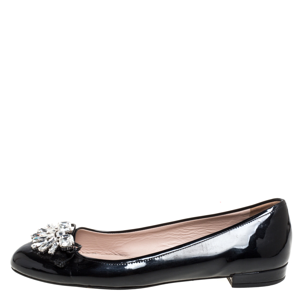 

Miu Miu Black Patent Leather Crystal Embellished Ballet Flats Size
