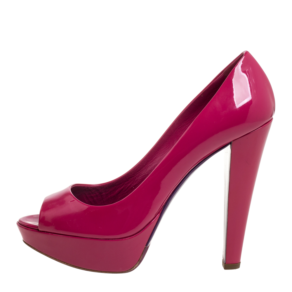 

Miu Miu Pink Patent Leather Peep Toe Pumps Size