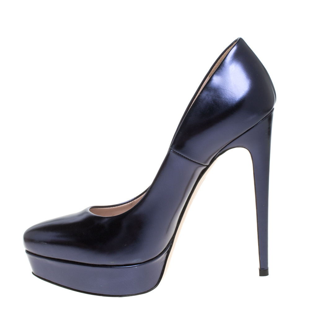 

Miu Miu Metallic Blue Leather Platform Pumps Size