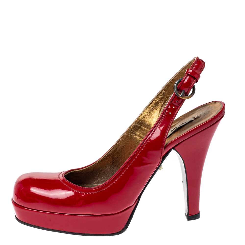 

Miu Miu Red Patent Leather Slingback Platform Pumps Size