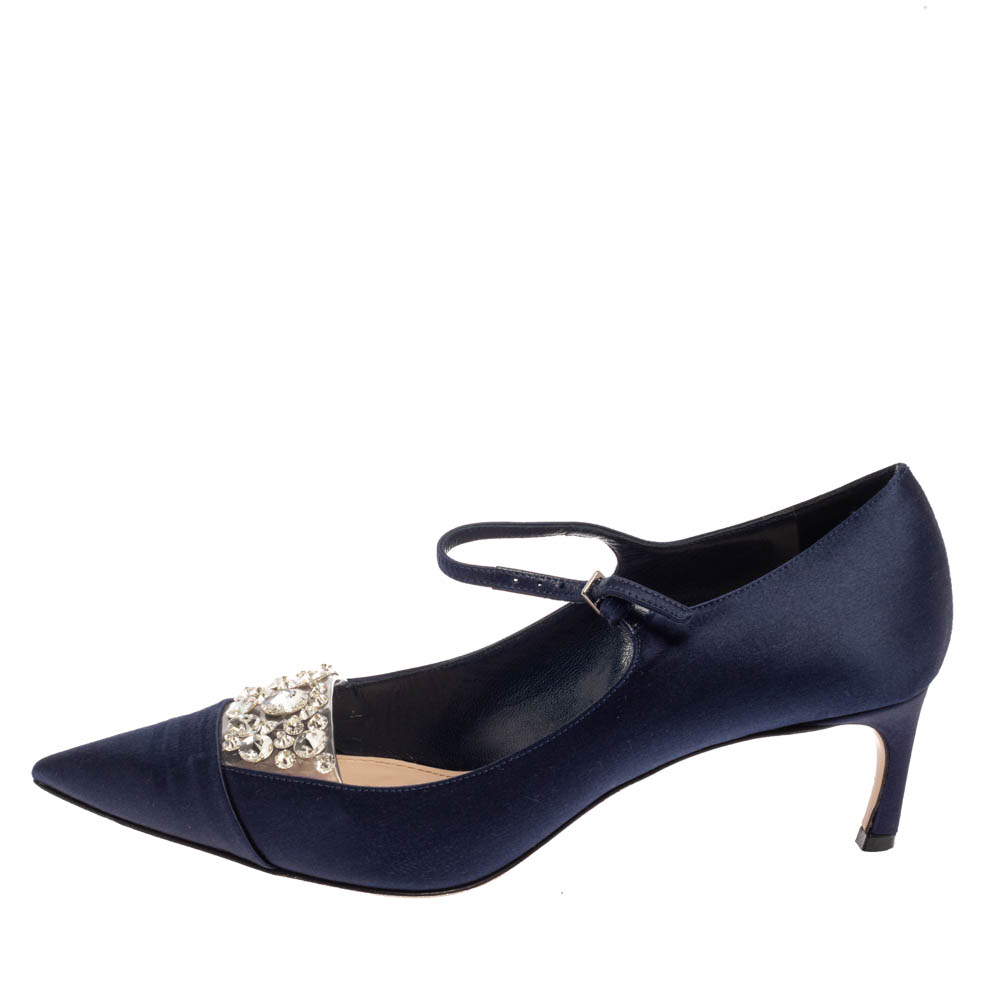 

Miu Miu Blue Satin And PVC Embellished Pumps Size