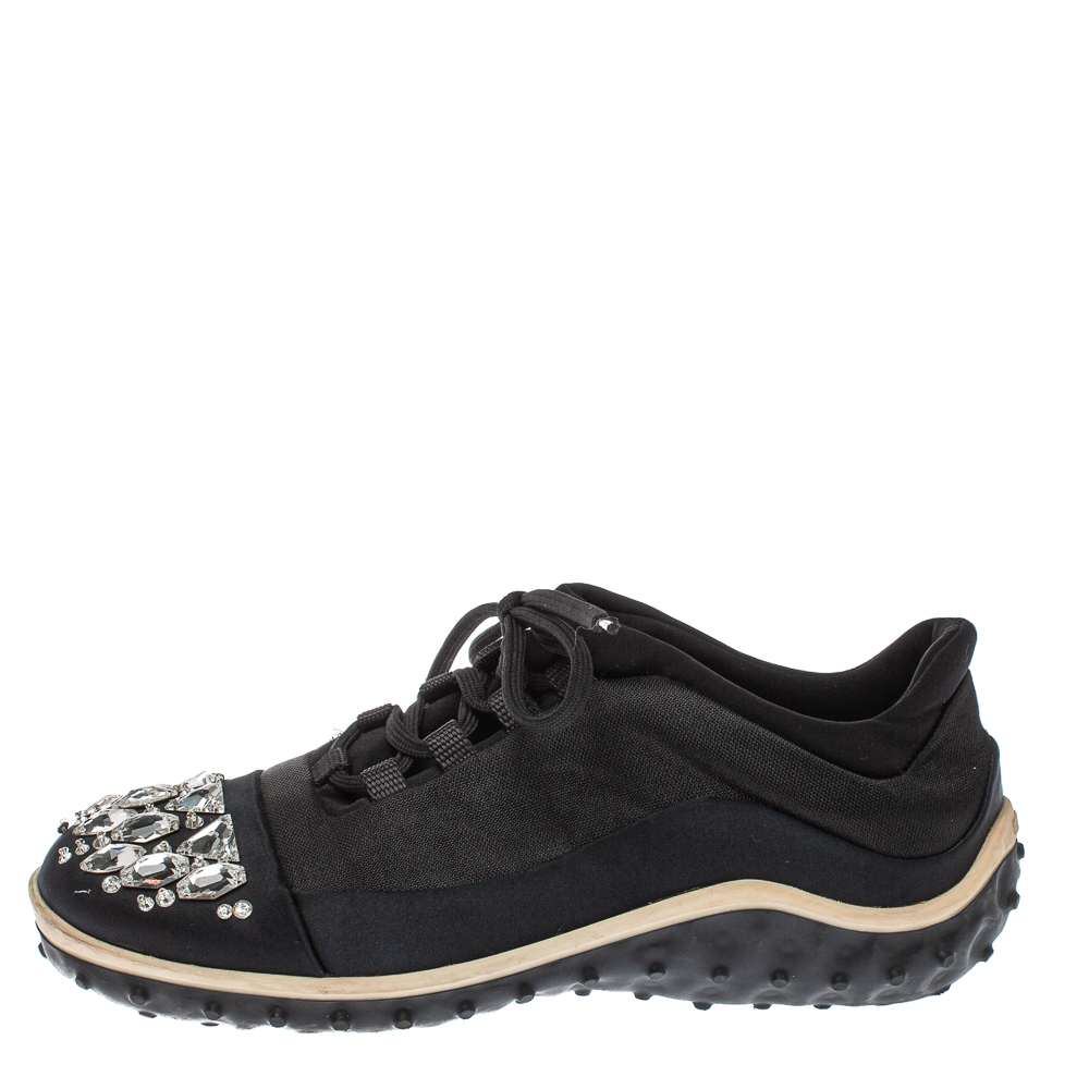 

Miu Miu Black Fabric Crystal Embellished Low Top Sneakers Size