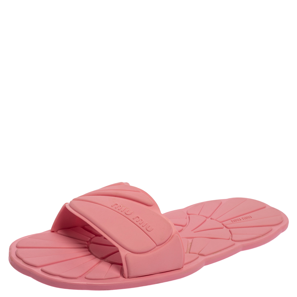Pre-owned Miu Miu Pink Rubber Slide Sandals Size 41