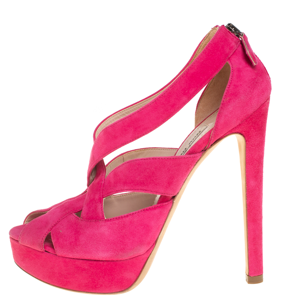 

Miu Miu Pink Suede Strappy Platform Sandals Size