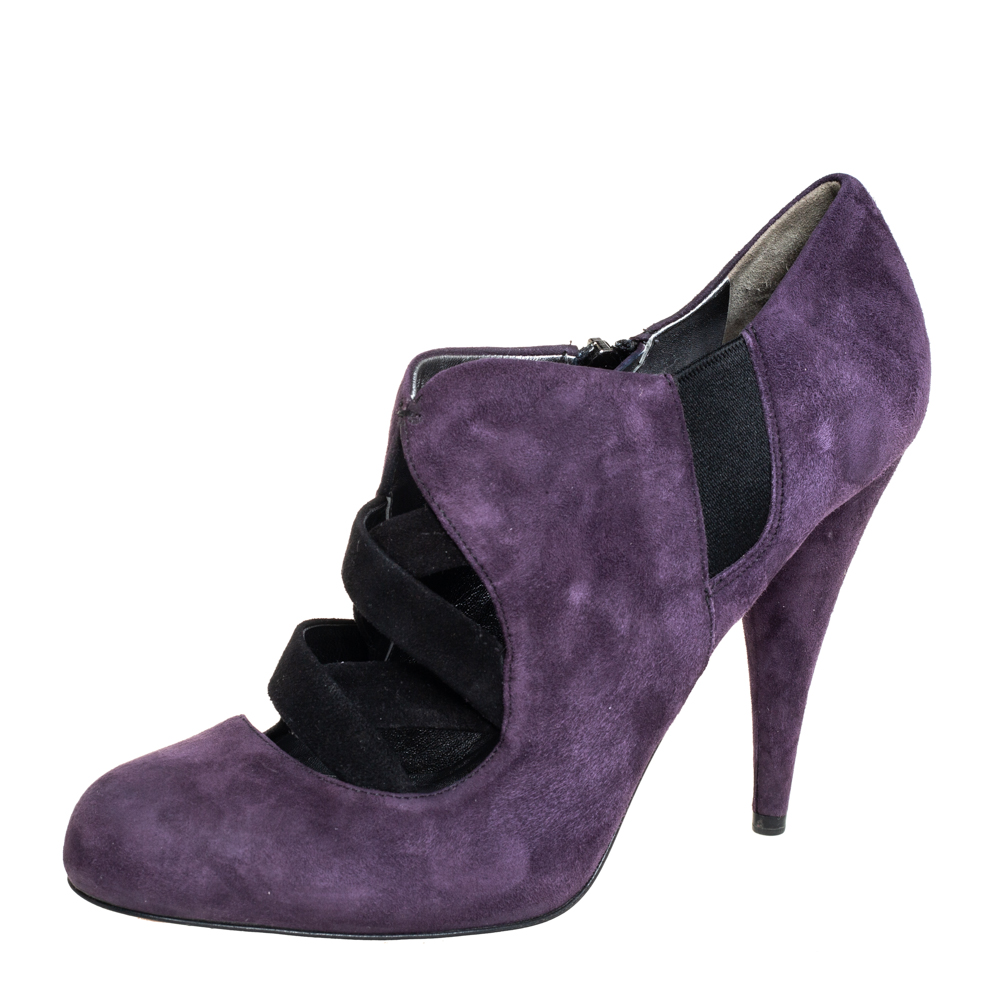 Pre-owned Miu Miu Purple Suede Ankle Booties Size 38.5