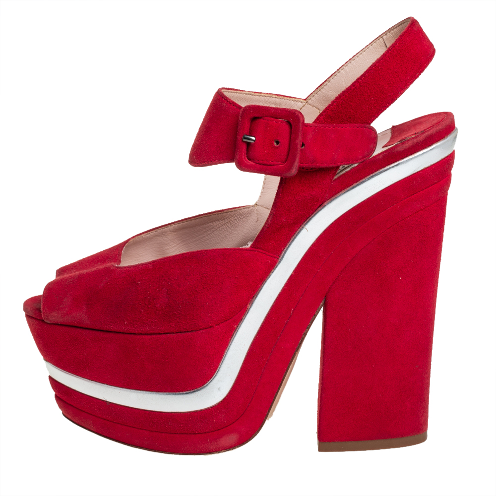 

Miu Miu Red Suede Platform Sandals Size
