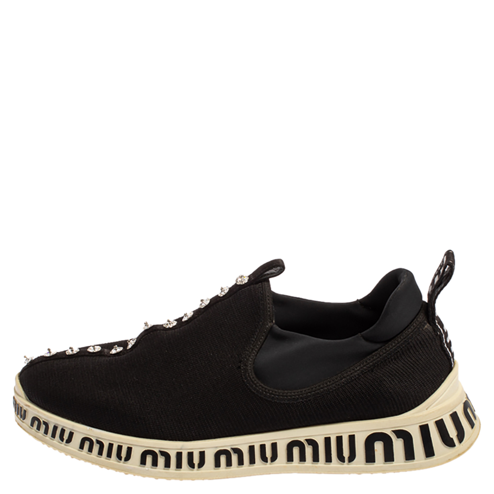 

Miu Miu Black Stretch Knit Crystal Embellished Run Sneakers Size