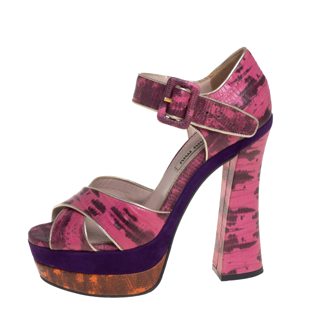 

Miu Miu Pink Python Embossed Leather Platform Sandals Size