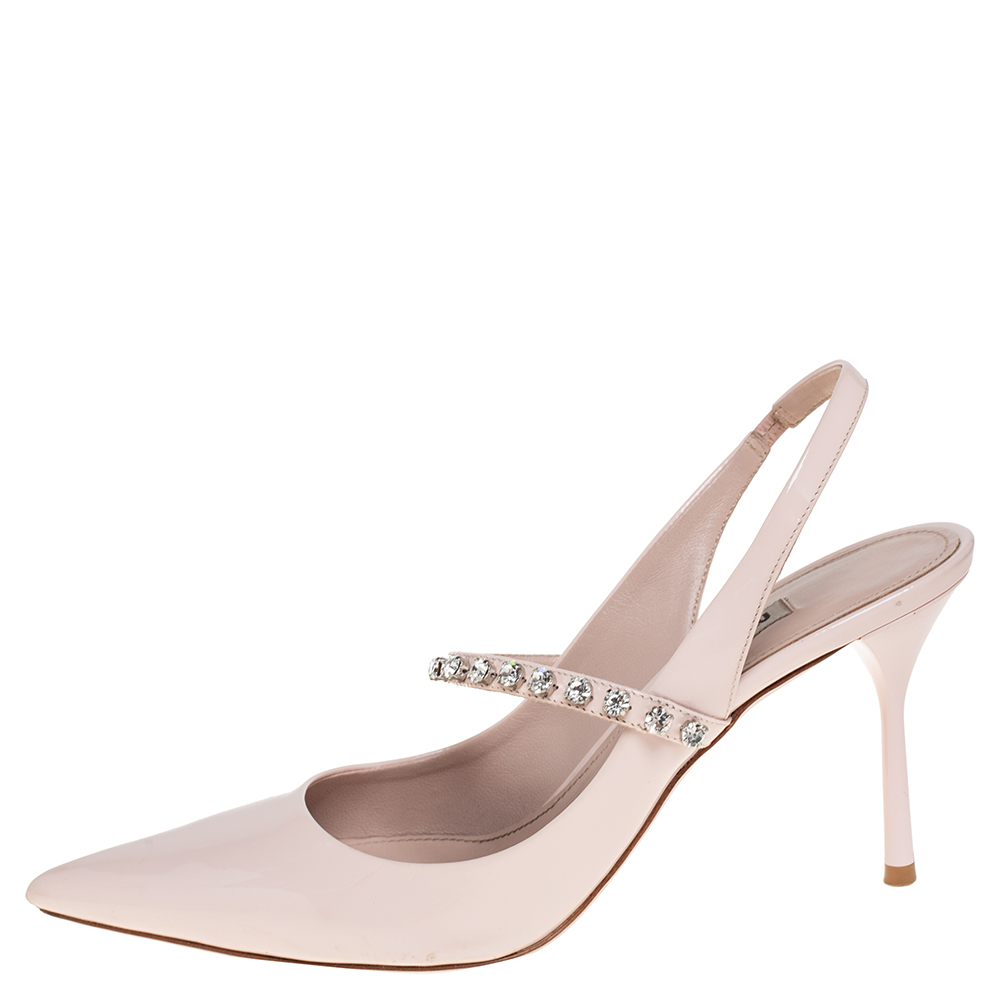 

Miu Miu Pink Patent Leather Crystal Embellished Slingback Pump Size