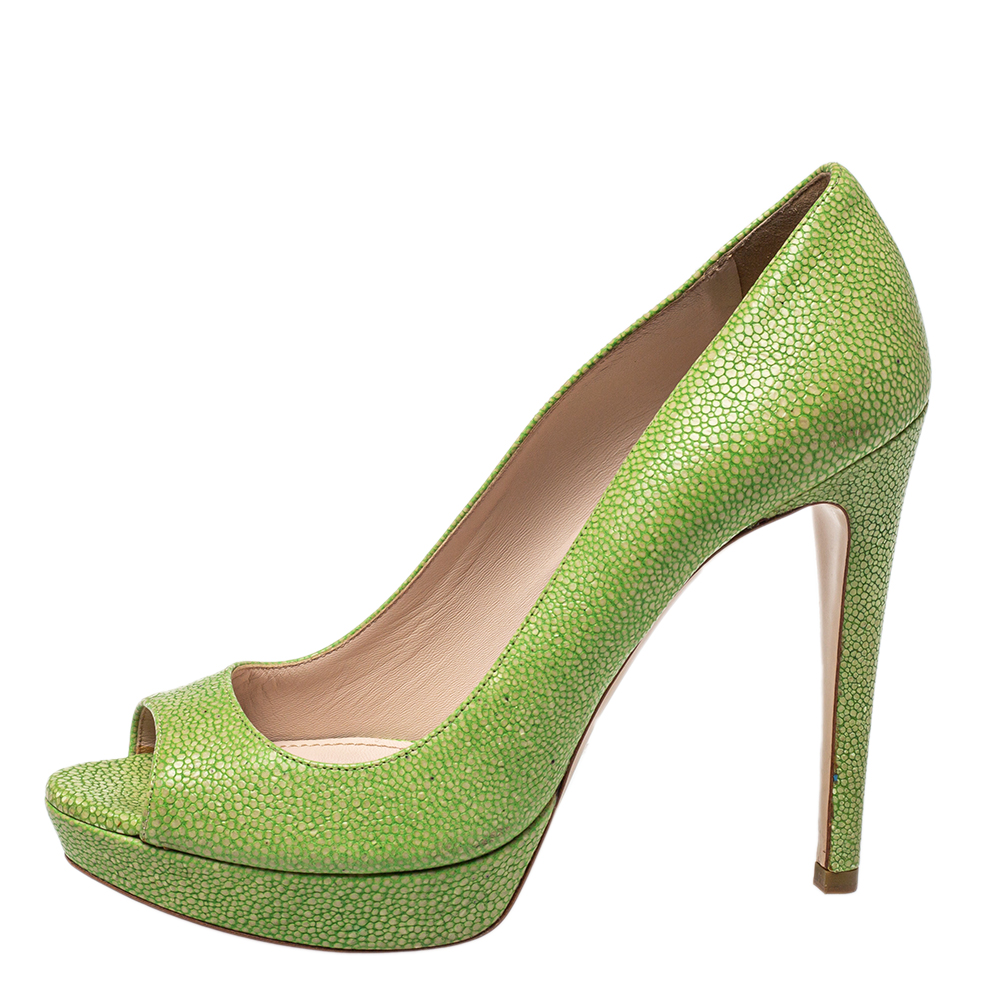 

Miu Miu Green Leather Peep Toe Pumps Size