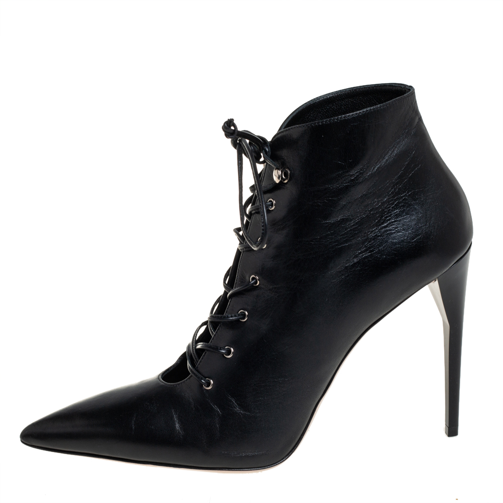 

Miu Miu Black Leather Lace-Up Booties Size