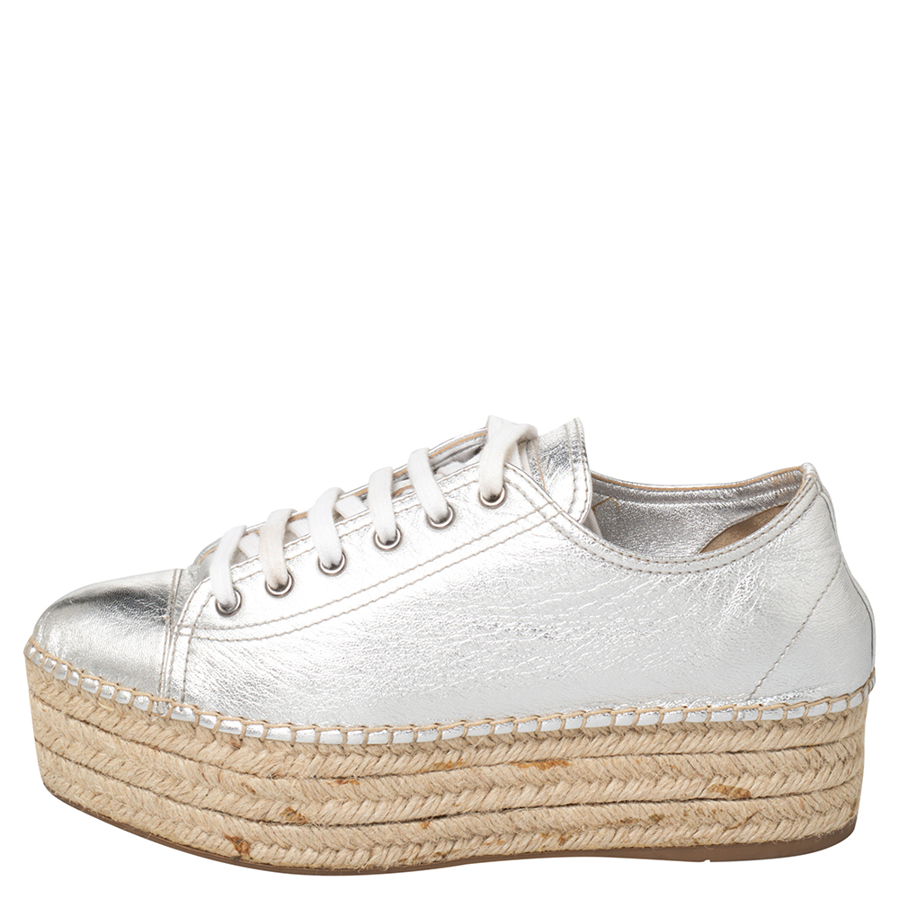 

Miu Miu Metallic Silver Leather Espadrille Sneakers Size