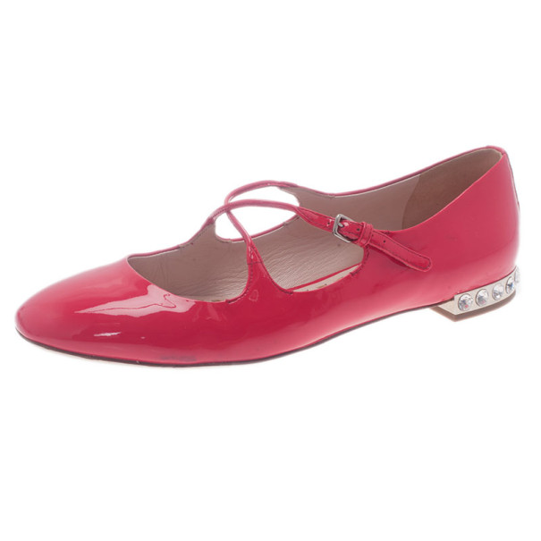 Pre Owned Miu Miu Pink Patent Mary Jane Ballet Flats Size 38.5