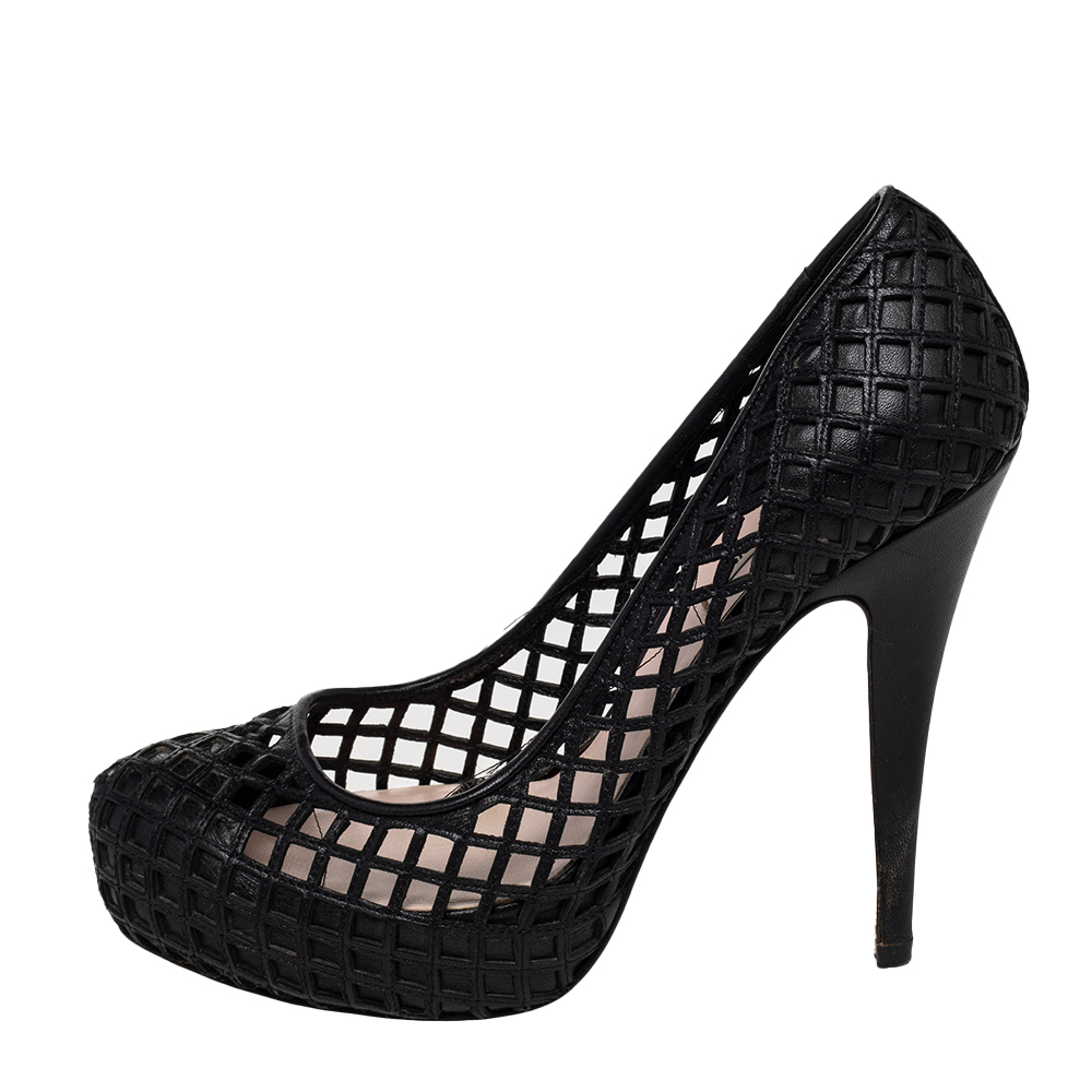 

Miu Miu Black Laser Cut Leather Platform Pumps Size