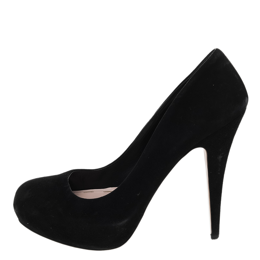 

Miu Miu Black Suede Rounded Toe Platform Pumps Size