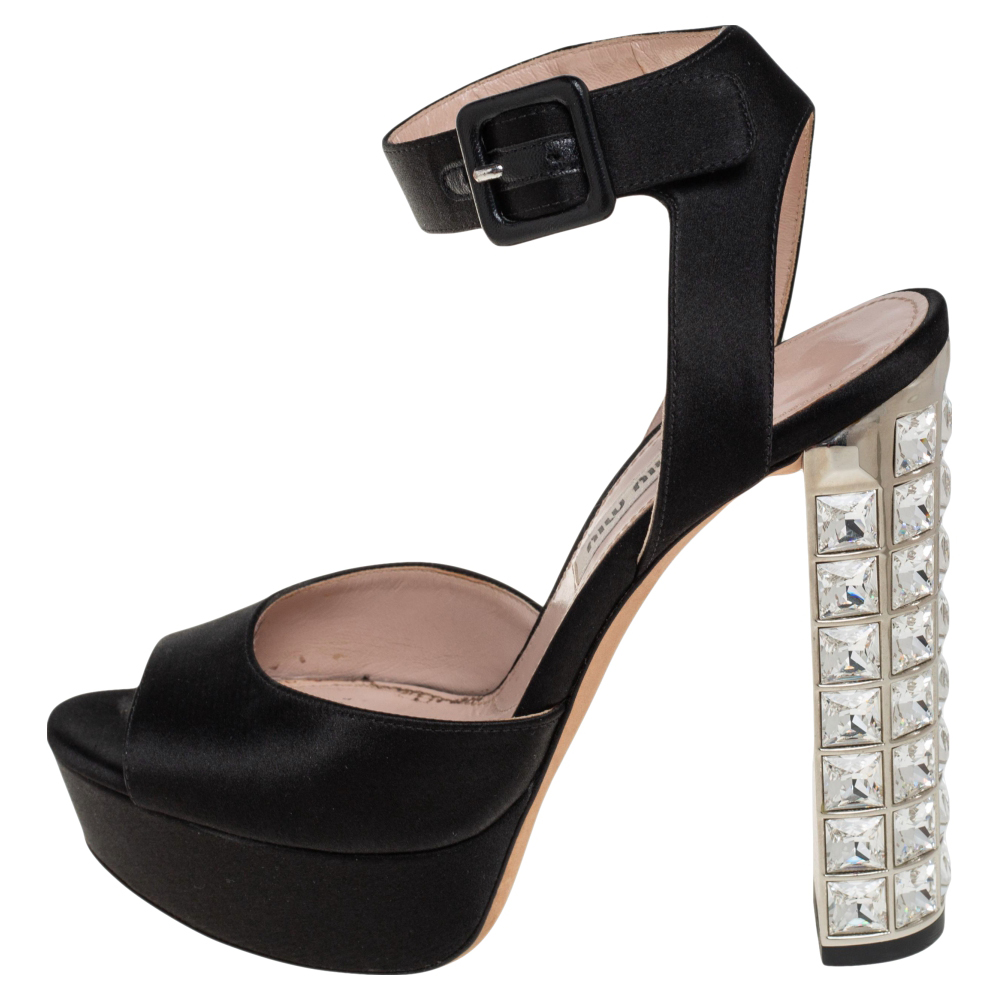 

Miu Miu Black Satin Platform Ankle Strap Sandals Size