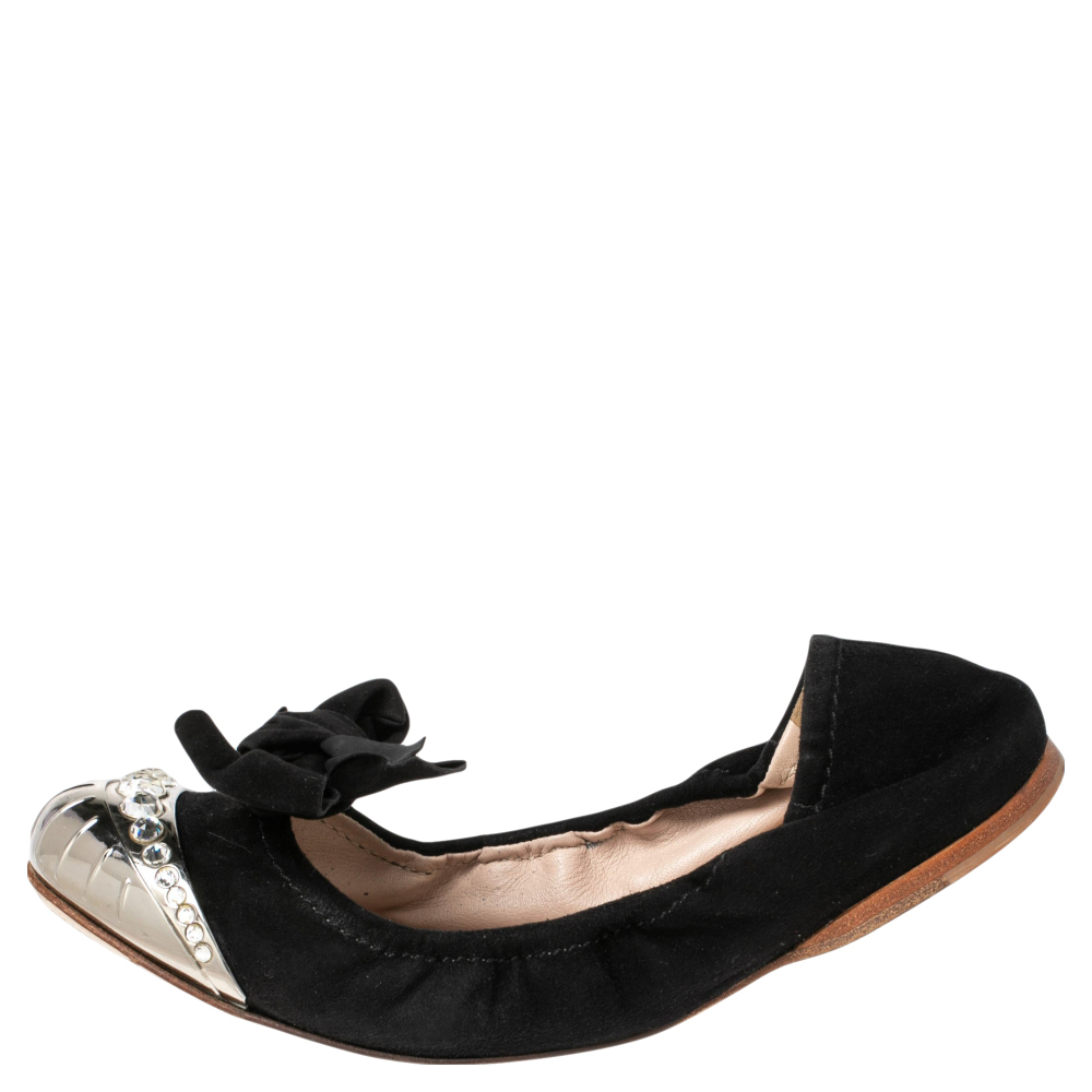 

Miu Miu Black Suede Cap Toe Ballet Flats Size