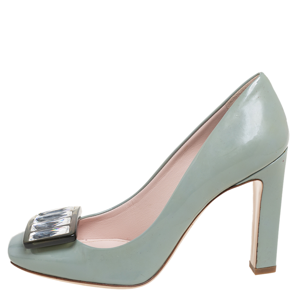

Miu Miu Grey Patent Leather Bow Embellished Pumps Size