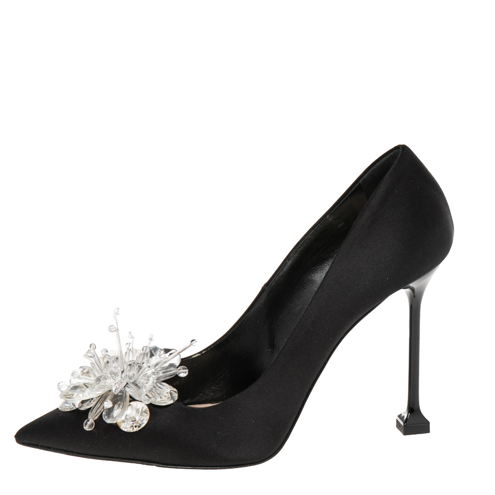 

Miu Miu Black Satin Crystal Embellished Pointed Toe Pumps Size