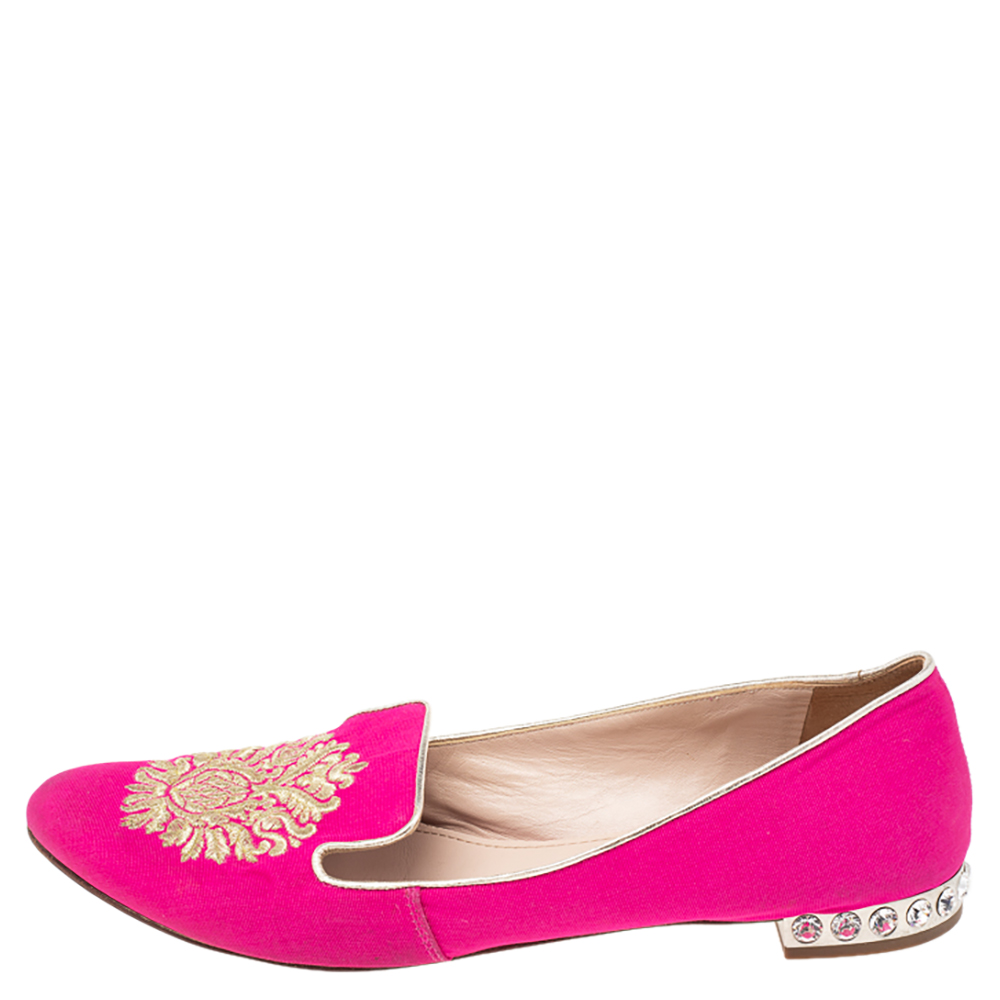 

Miu Miu Pink Fabric Crystal Embellished Heel Ballet Flats Size