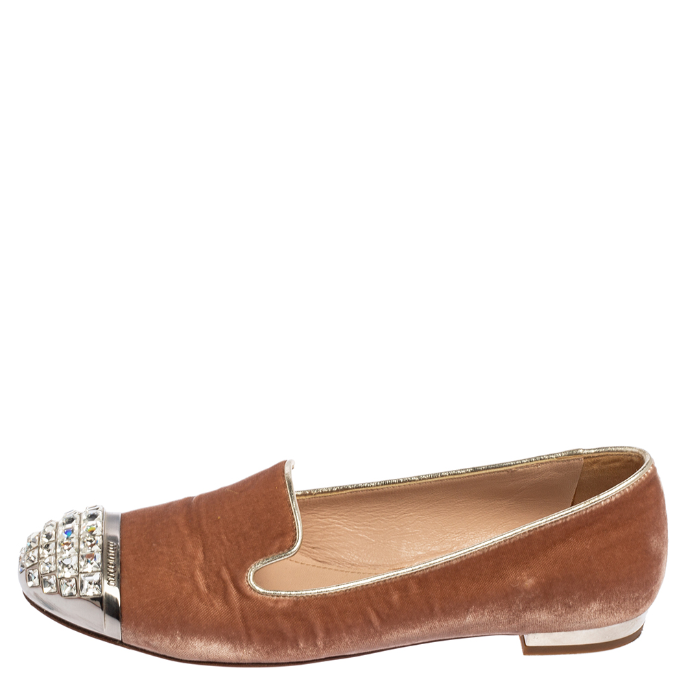 

Miu Miu Beige Velvet Embellished Cap Toe Slip On Sneakers Size