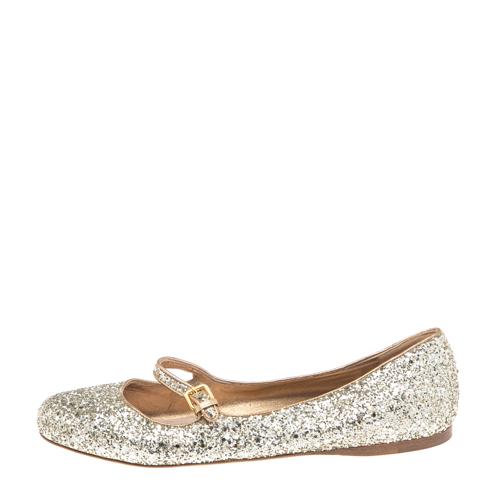 

Miu Miu Silver Glitter Ballet Flats Size