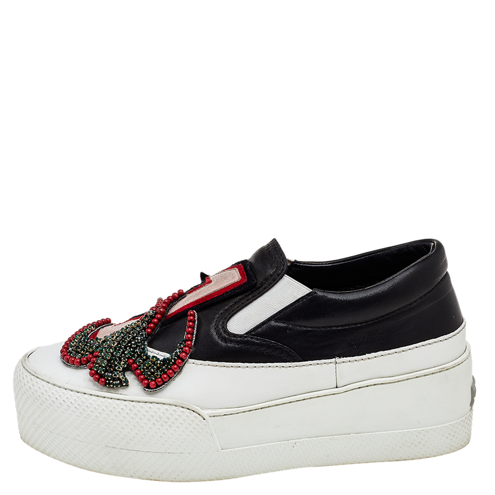 

Miu Miu Multicolor Leather and Suede Embellished Slip On Sneakers Size