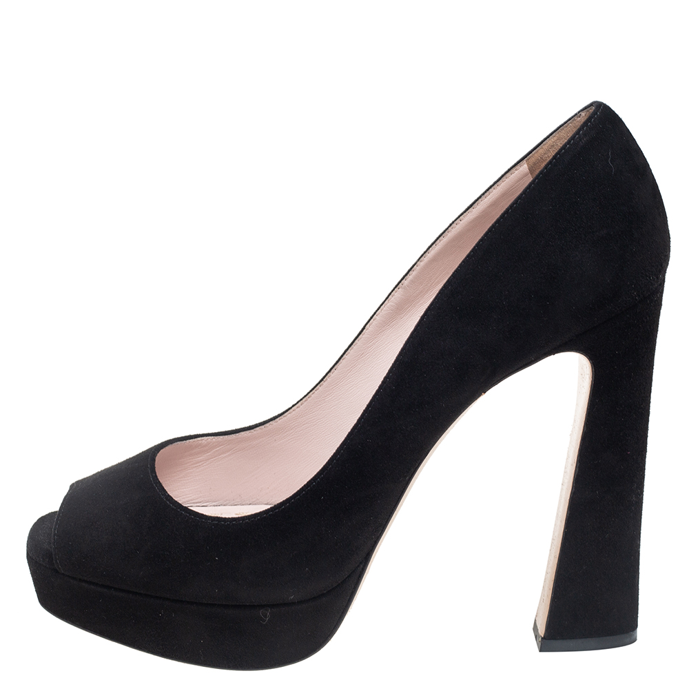 

Miu Miu Black Suede Peep Toe Platform Pumps Size