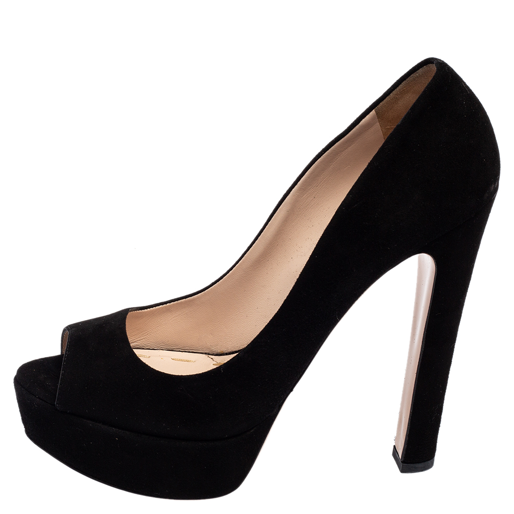 

Miu Miu Black Suede Peep Toe Platform Pumps Size