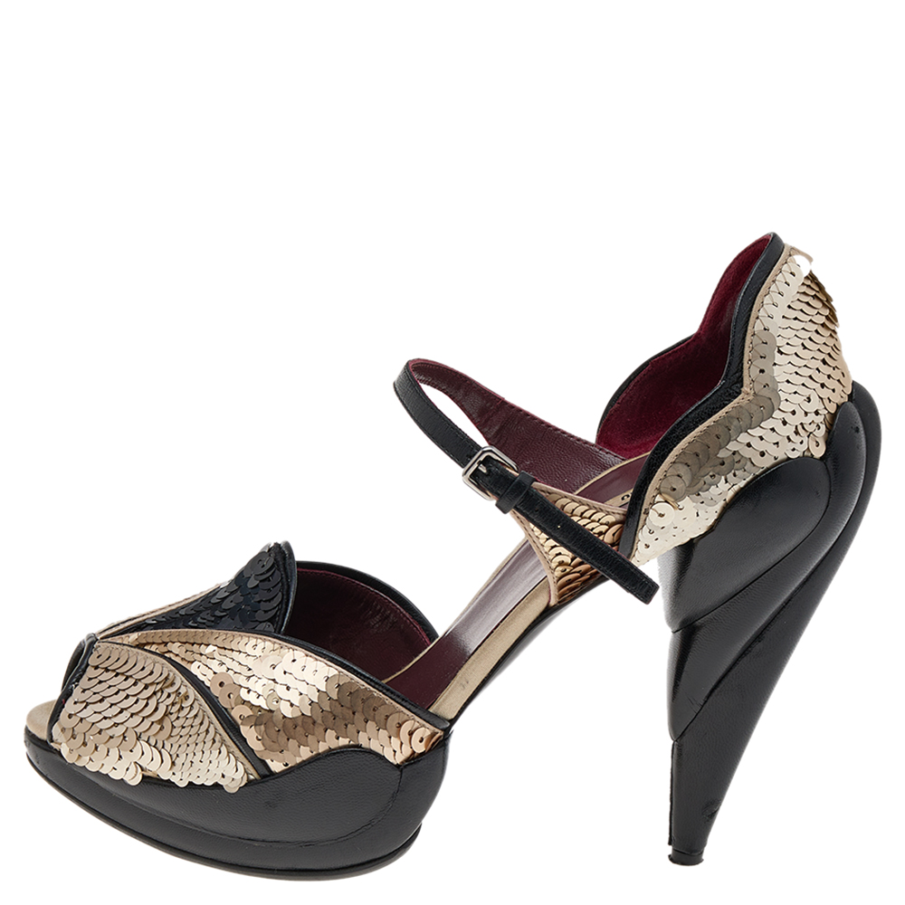 

Miu Miu Multicolour Sequins And Leather Carved Heel Peep Toe Ankle Strap Pumps Size, Multicolor