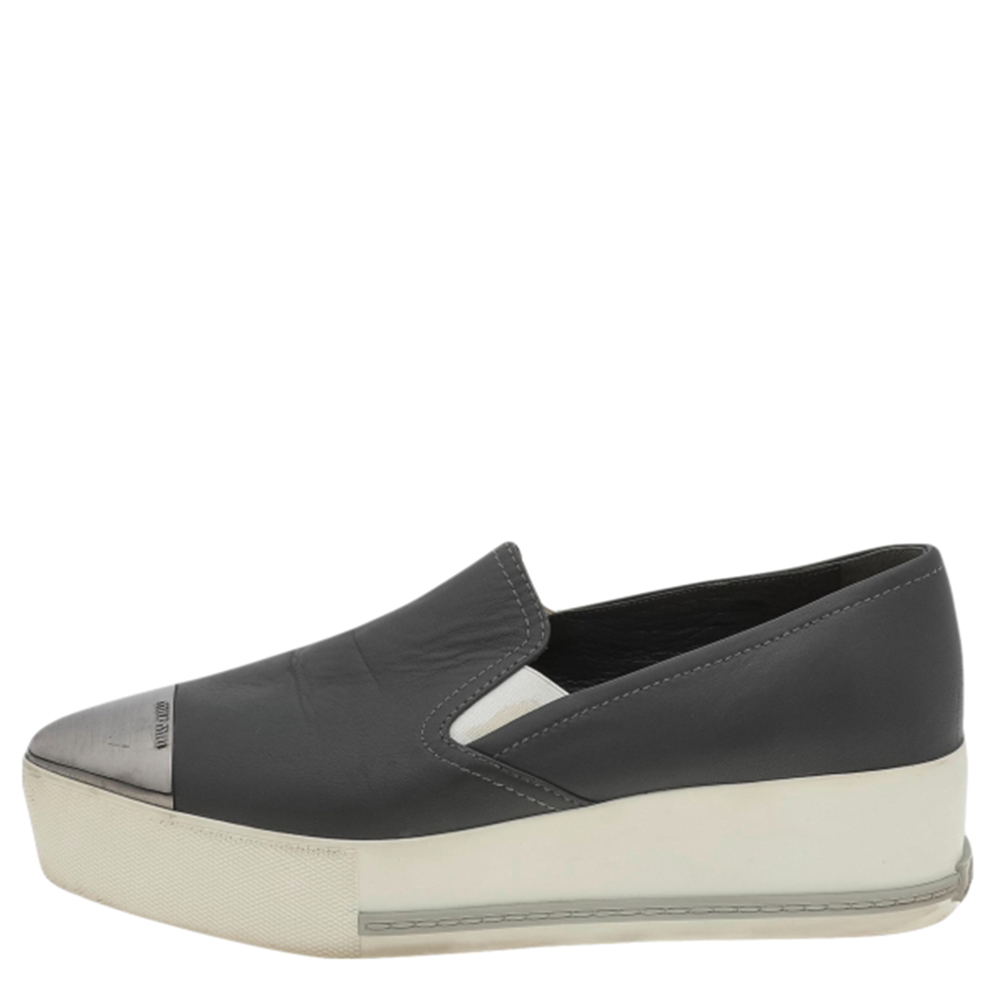 

Miu Miu Grey Leather Slip on Sneakers Size