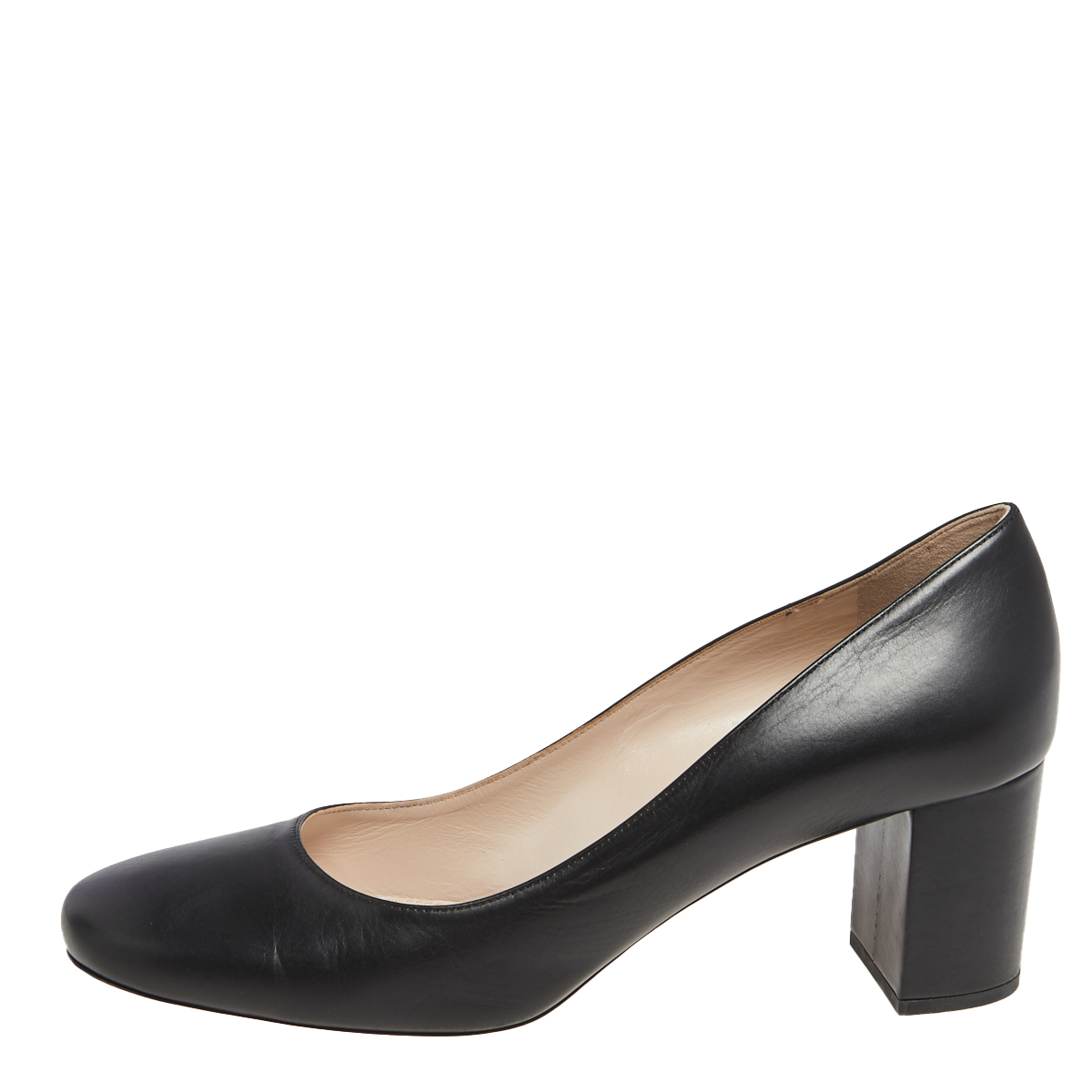 

Miu Miu Black Leather Block Heel Pumps Size