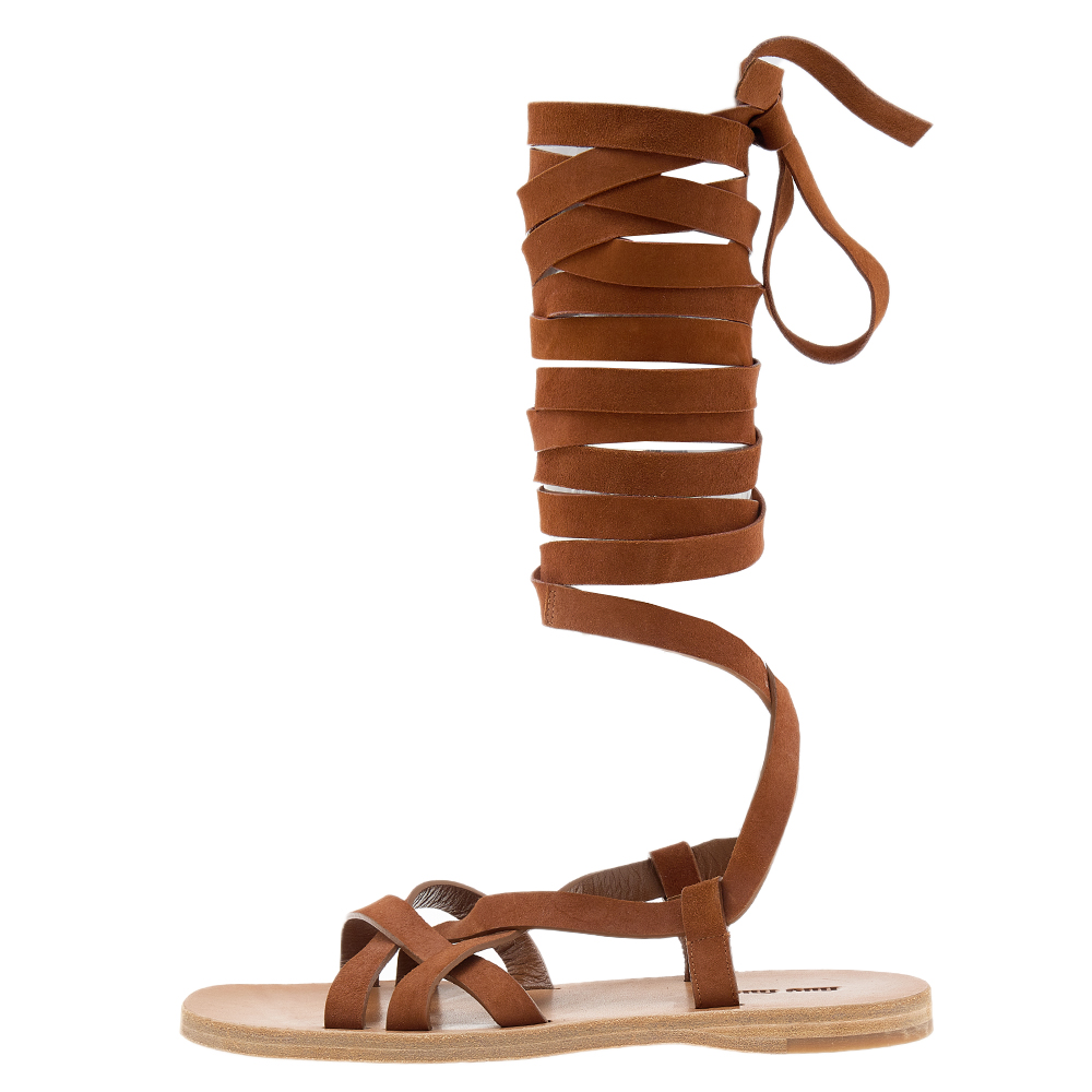 

Miu Miu Brown Suede Gladiator Flat Sandals Size