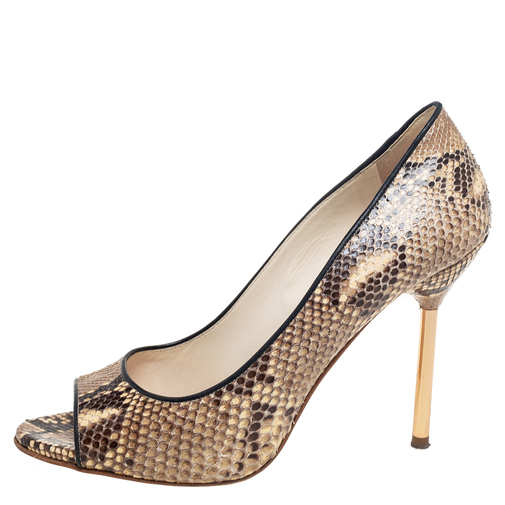 

Miu Miu Beige/Brown Python Leather Open-Toe Pumps Size