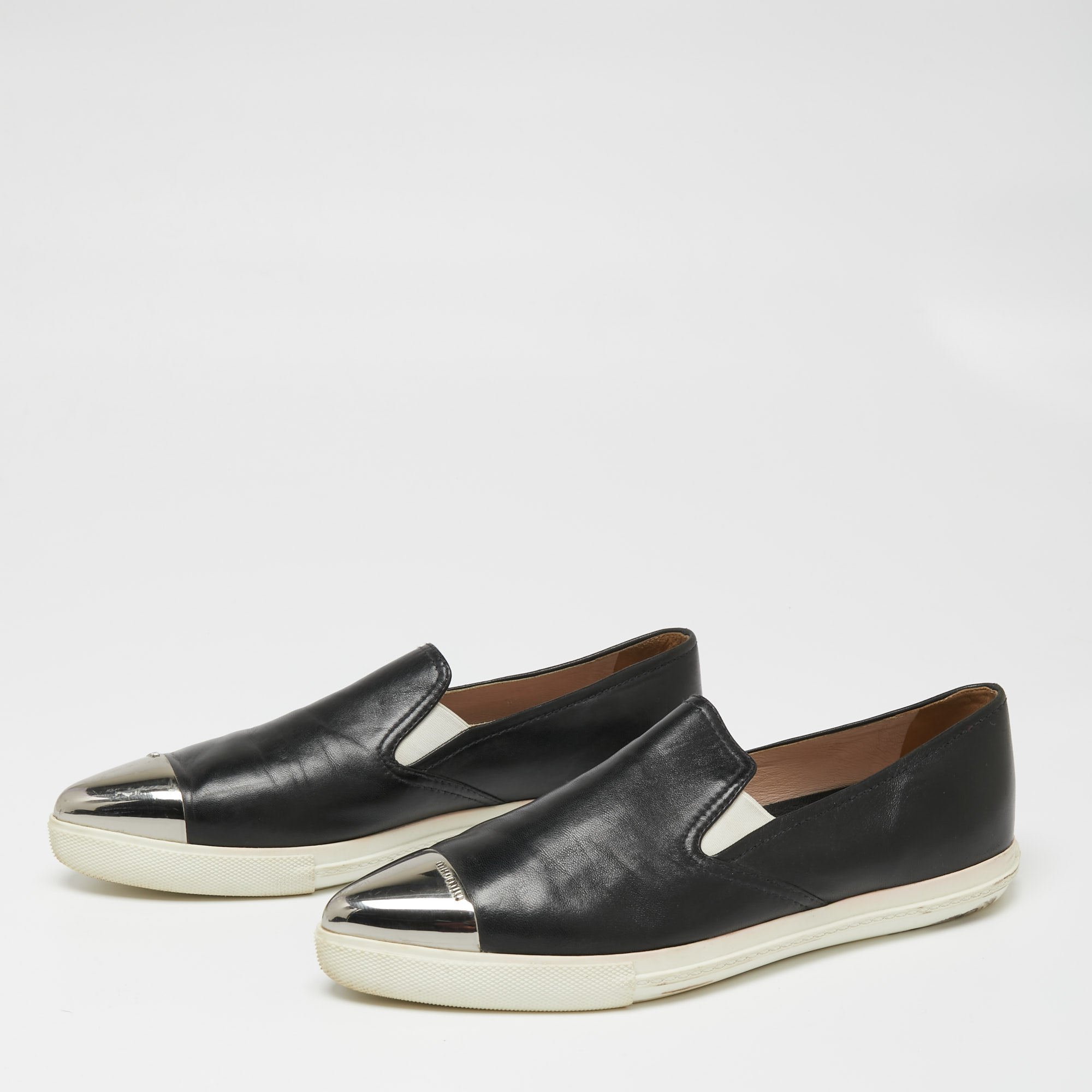 

Miu Miu Black Leather Cap Toe Slip On Sneakers Size