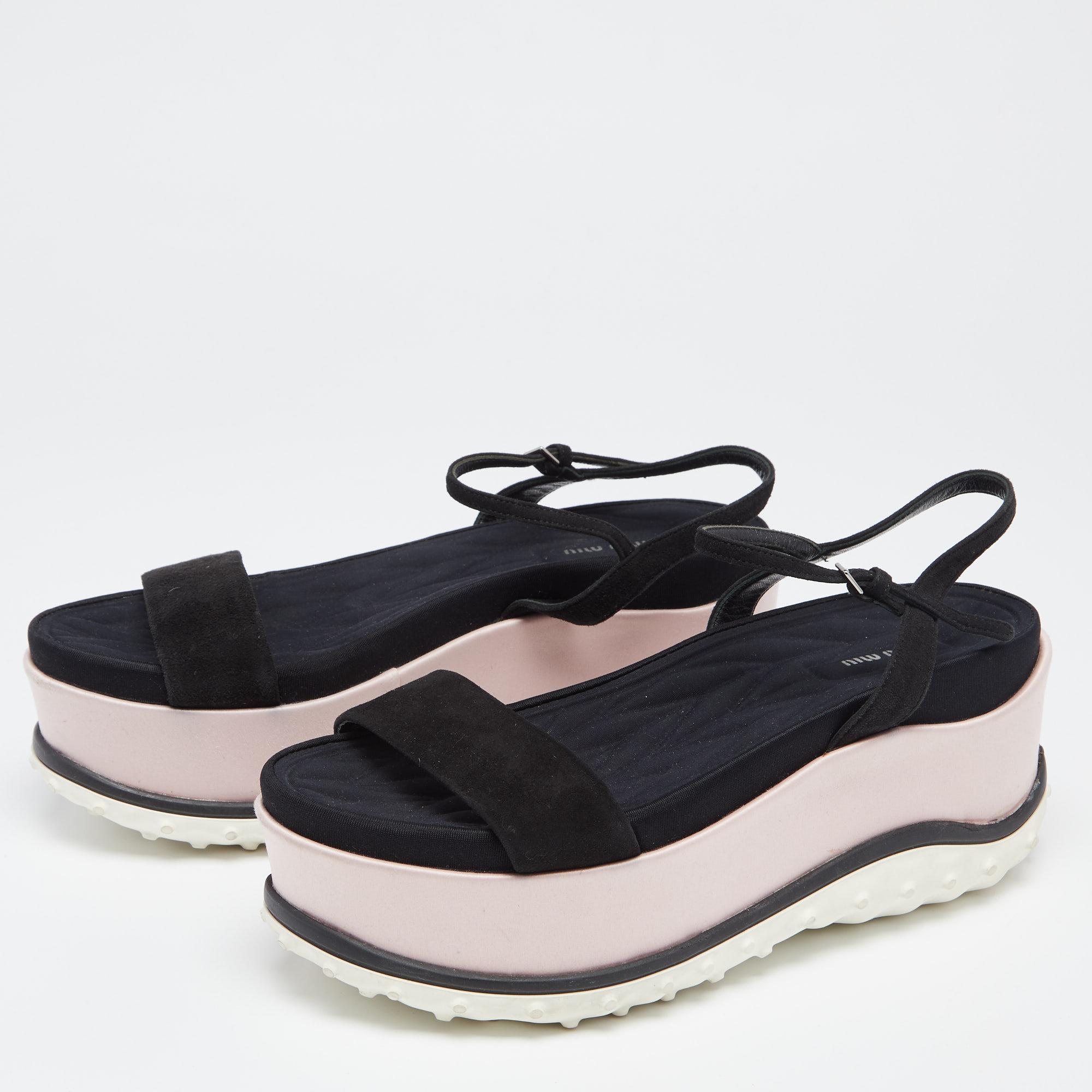 

Miu Miu Black Suede Ankle Strap Platform Sandals Size