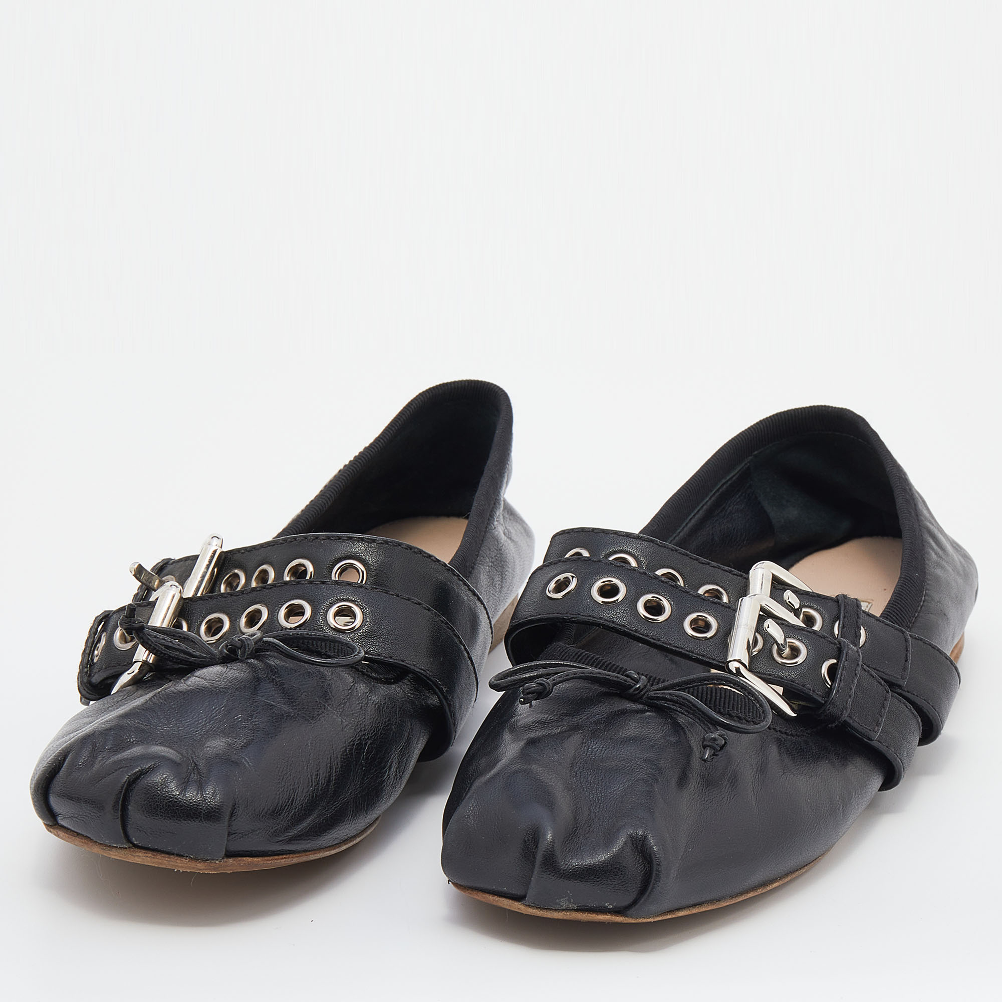 

Miu Miu Black Leather Buckle Ballet Flats Size
