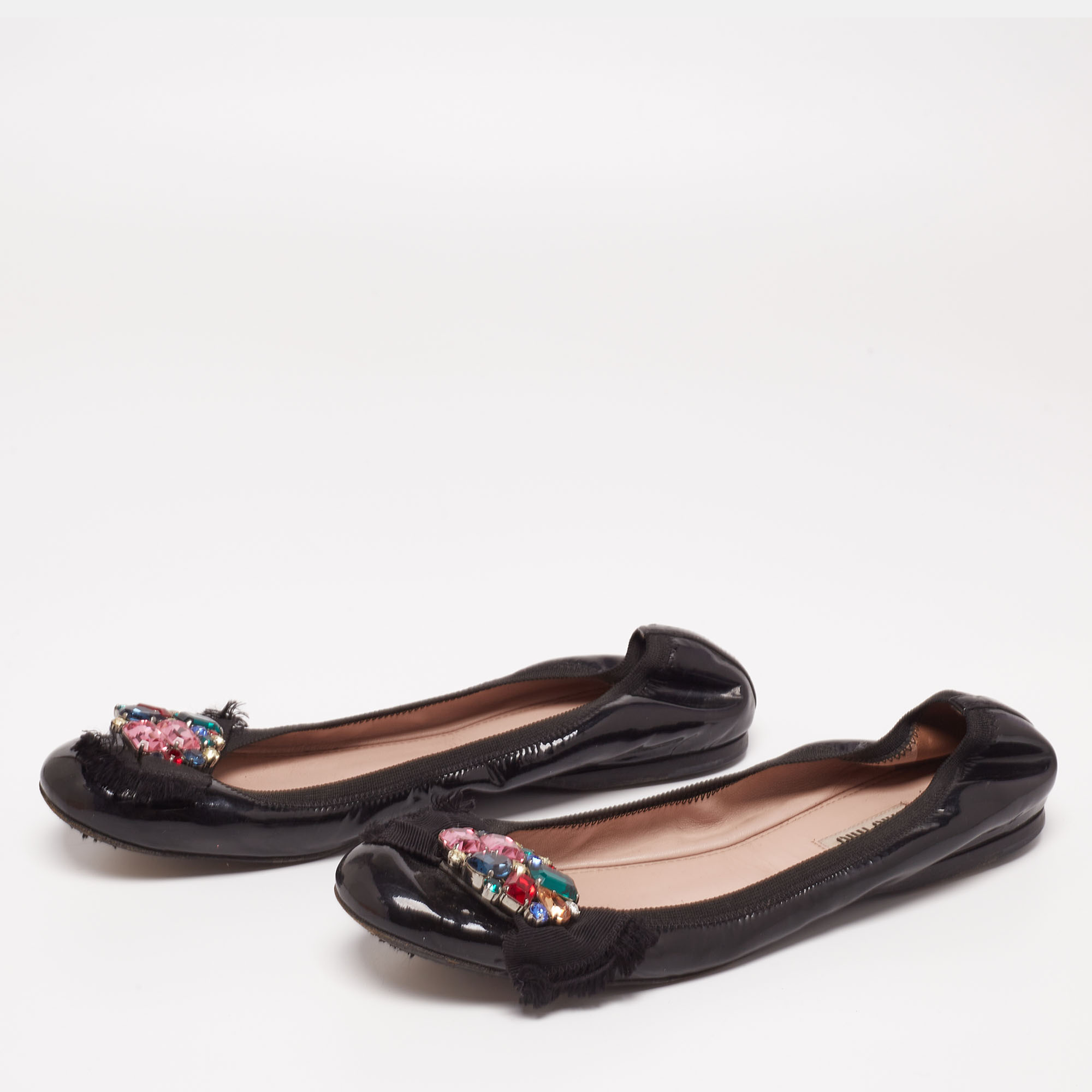 

Miu Miu Black Patent Crystal Embellished Scrunch Ballet Flats Size